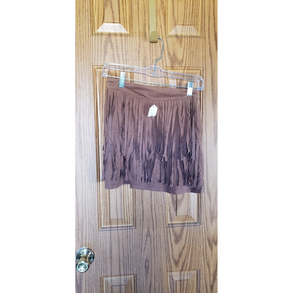 Faux Suede Brown Skirt. Mini Skirt Girls 14. Fringes, soft, flirty, preppy.